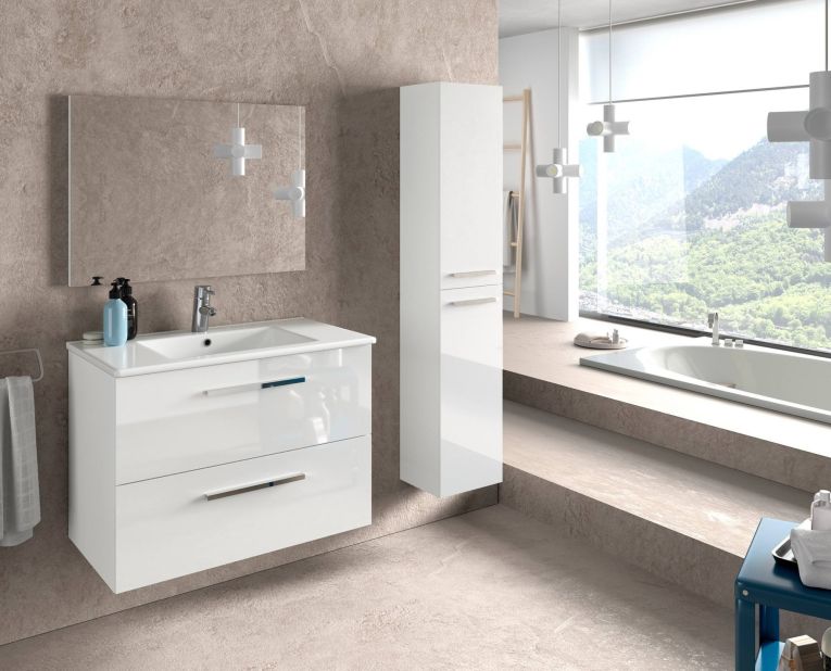 Mobile bagno sospeso con specchio 80x57x45h cm bianco lucido - Albino