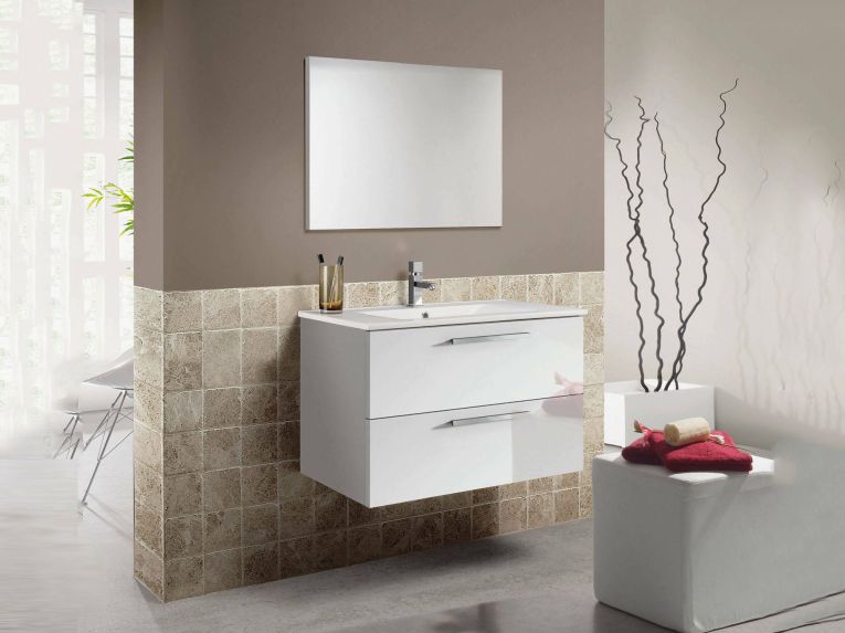 Mobile bagno sospeso con specchio 80x57x45h cm bianco lucido - Albino