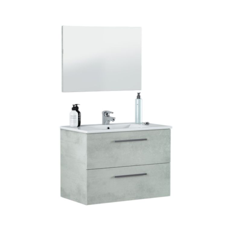 Mobile bagno sospeso con specchio 80x57x45h cm cemento - Albino