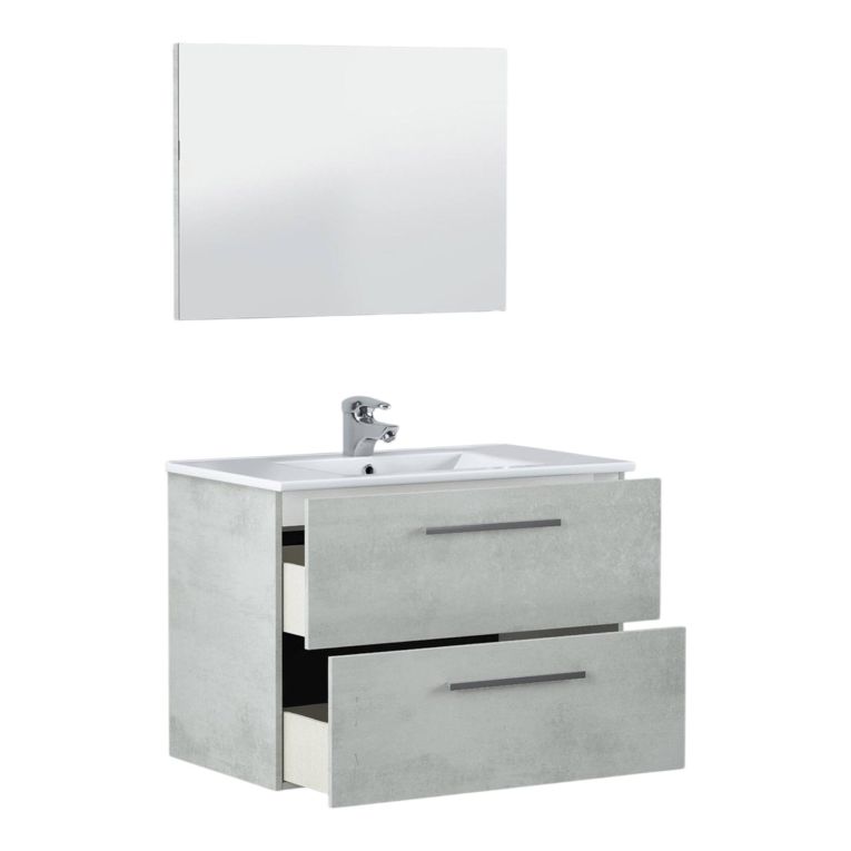 Mobile bagno sospeso con specchio 80x57x45h cm cemento - Albino