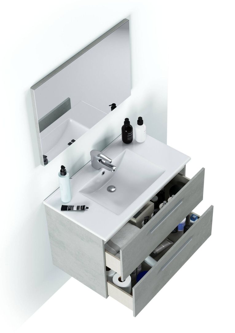 Mobile bagno sospeso con specchio 80x57x45h cm cemento - Albino