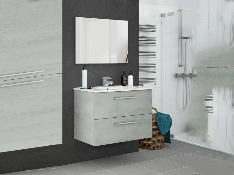 Mobile bagno sospeso con specchio 80x57x45h cm cemento - Albino