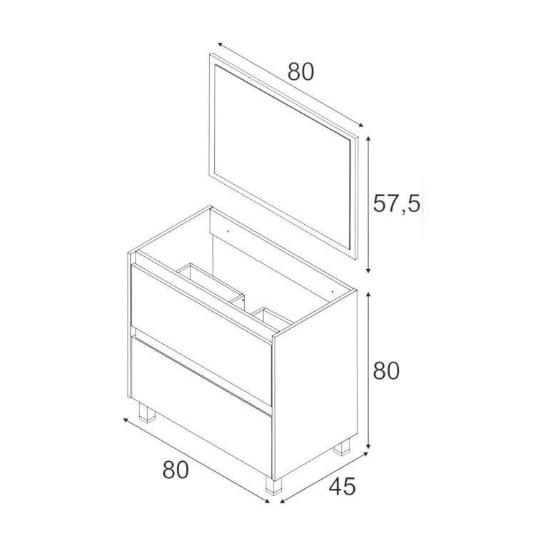 Mobile bagno sospeso con specchio 80x80x45h cm quercia - Alis