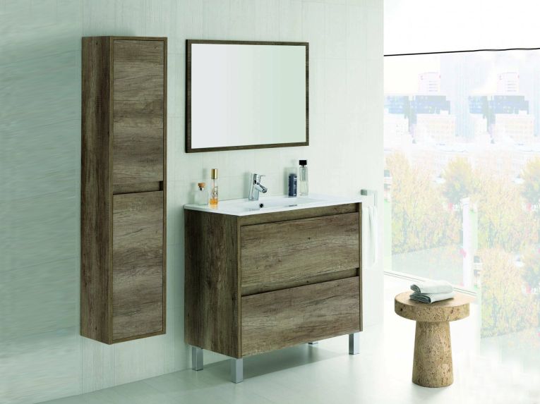 Mobile bagno sospeso con specchio 80x80x45h cm quercia - Alis