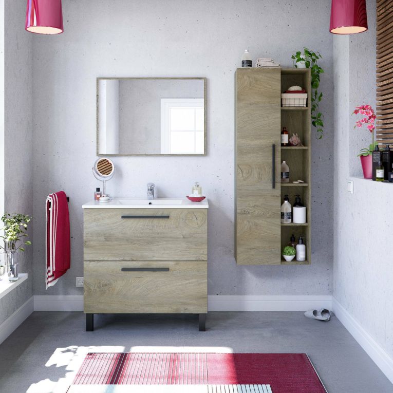 Mobile bagno sospeso con specchio 80x80x45h cm rovere - Abissalino