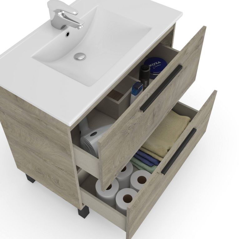 Mobile bagno sospeso con specchio 80x80x45h cm rovere - Abissalino