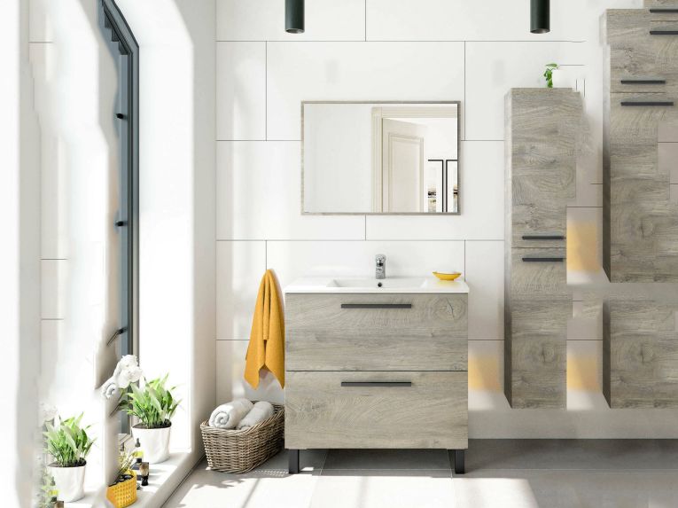 Mobile bagno sospeso con specchio 80x80x45h cm rovere - Abissalino