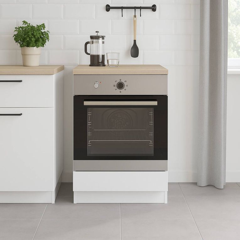 Mobile Base per Forno da Incasso 60x60x90h cm Bianco e Rovere con Piano di Lavoro 22mm e Piedini Regolabili – Lunea