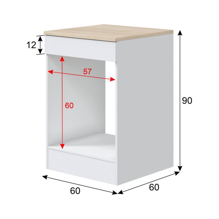 Mobile Base per Forno da Incasso 60x60x90h cm Bianco e Rovere con Piano di Lavoro 22mm e Piedini Regolabili – Lunea