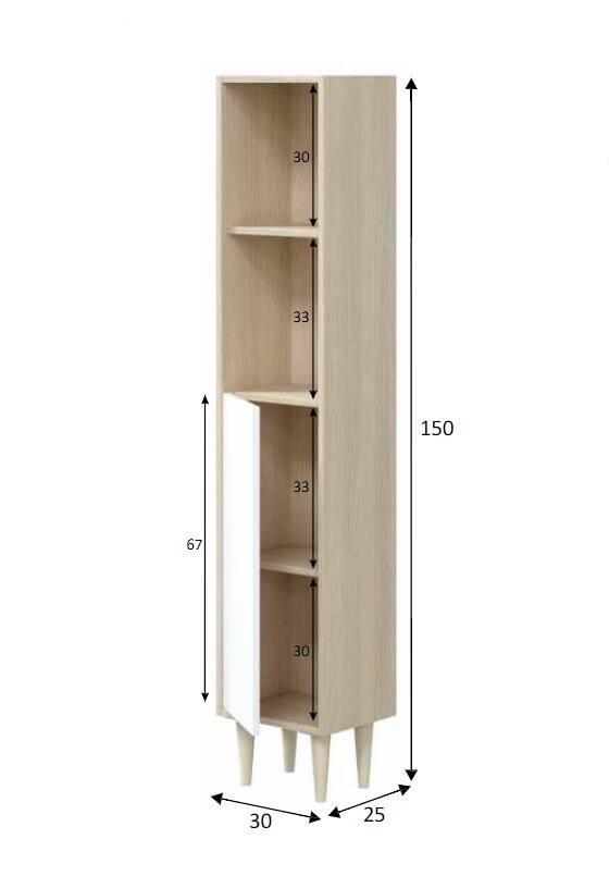 Mobile colonna 30x150h cm rovere e bianco lucido - Lazzarina