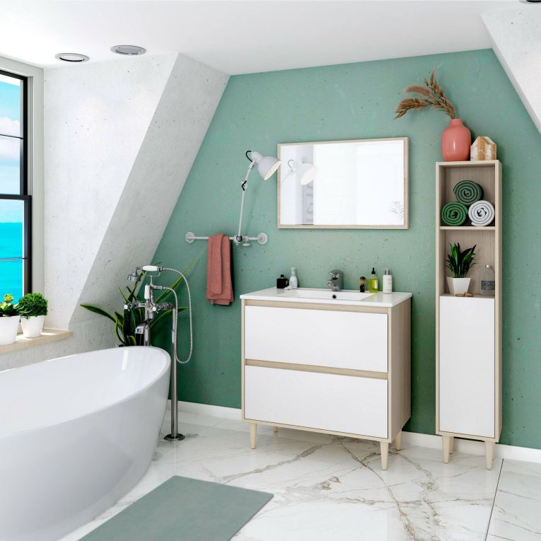 Mobile colonna 30x150h cm rovere e bianco lucido - Lazzarina