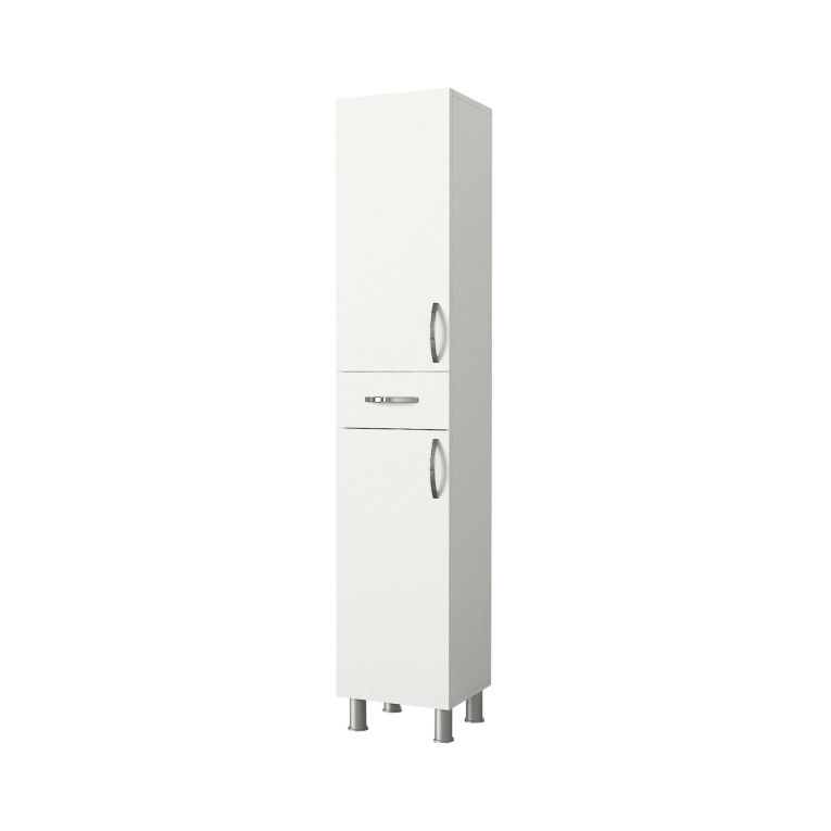 Mobile colonna Arkab, Pensile bagno o cucina, Armadio alto multifunzione, Mobiletto multiuso, 35x31 h179 cm, Bianco