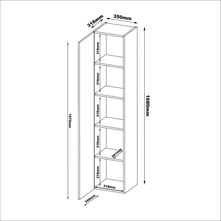 Mobile Colonna Beige 4 Ripiani Un'anta 35x32x168h cm, Supporta Fino a 3 kg per Ripiano - Chiari