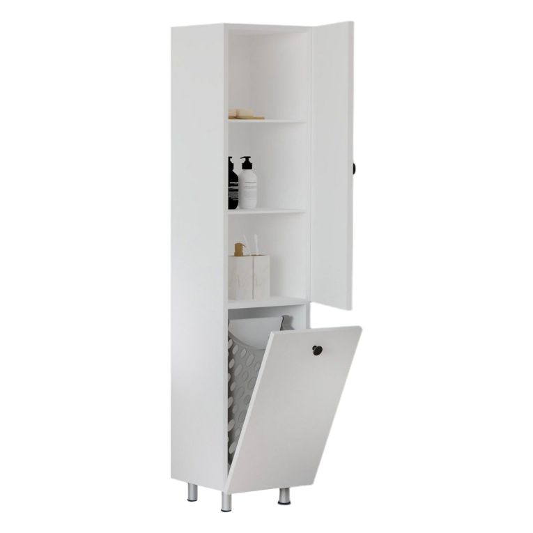 Mobile Colonna Bianco 2 Ripiani 2 Ante 35x32x155h cm, Portabiancheria - Cropani
