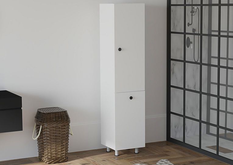 Mobile Colonna Bianco 2 Ripiani 2 Ante 35x32x155h cm, Portabiancheria - Cropani