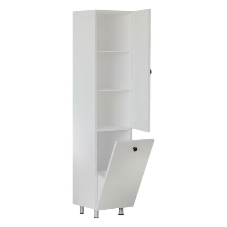 Mobile Colonna Bianco 2 Ripiani 2 Ante 35x32x155h cm, Portabiancheria - Cropani