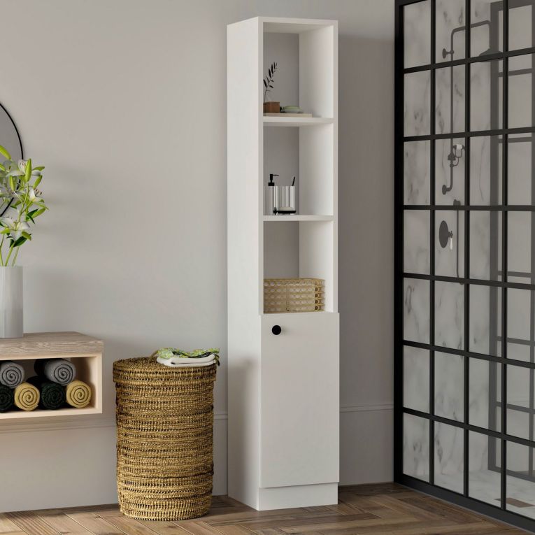 Mobile Colonna Bianco 3 Ripiani Un'anta 30x30x170h cm, 5 Vani - Leuca