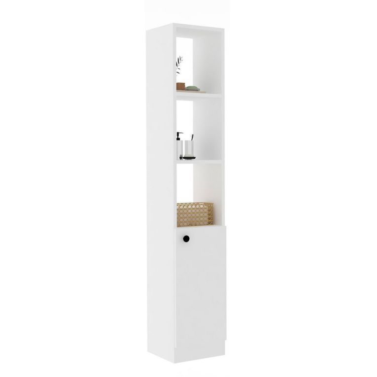 Mobile Colonna Bianco 3 Ripiani Un'anta 30x30x170h cm, 5 Vani - Leuca