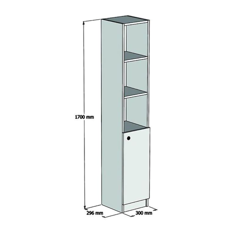 Mobile Colonna Bianco 3 Ripiani Un'anta 30x30x170h cm, 5 Vani - Leuca