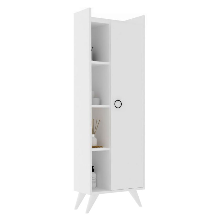 Mobile Colonna Bianco 3 Ripiani Un'anta 50x32x140h cm, 4 Vani - Forchia
