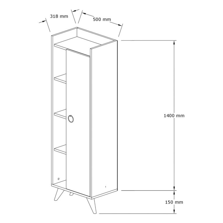 Mobile Colonna Bianco 3 Ripiani Un'anta 50x32x140h cm, 4 Vani - Forchia