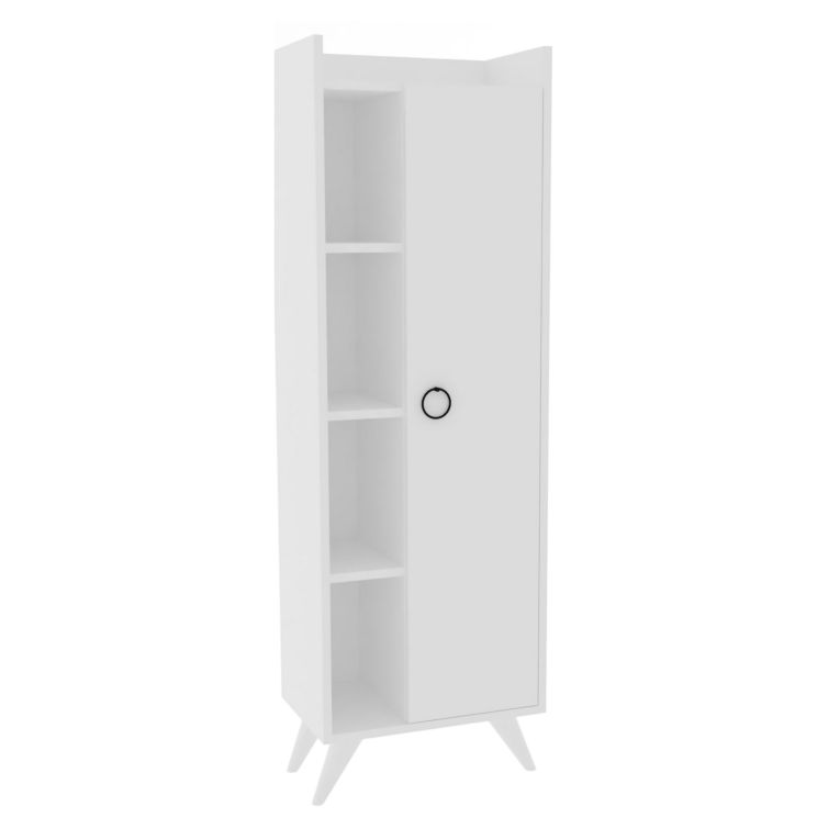 Mobile Colonna Bianco 3 Ripiani Un'anta 50x32x140h cm, 4 Vani - Forchia