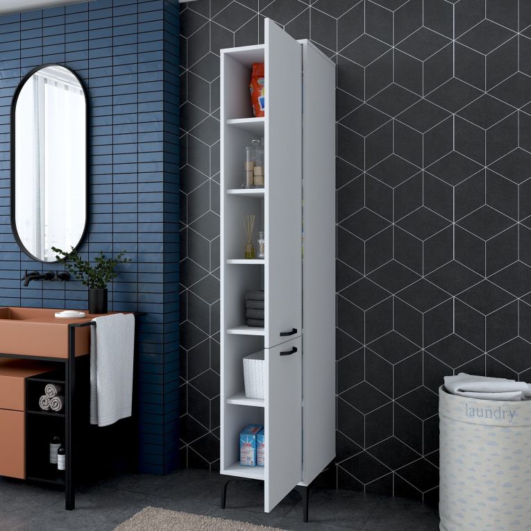 Mobile Colonna Bianco 5 Ripiani 2 Ante 40x40x199h cm, 6 Vani - Dumenza