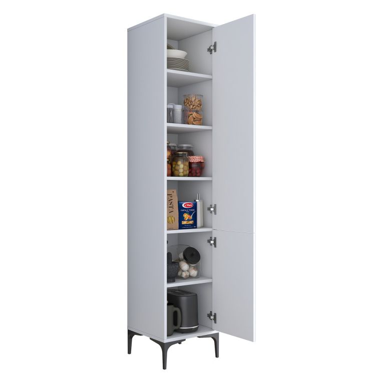 Mobile Colonna Bianco 5 Ripiani 2 Ante 40x40x199h cm, 6 Vani - Dumenza