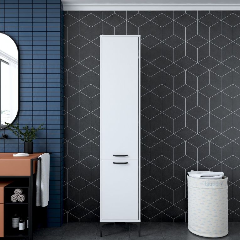 Mobile Colonna Bianco 5 Ripiani 2 Ante 40x40x199h cm, 6 Vani - Dumenza