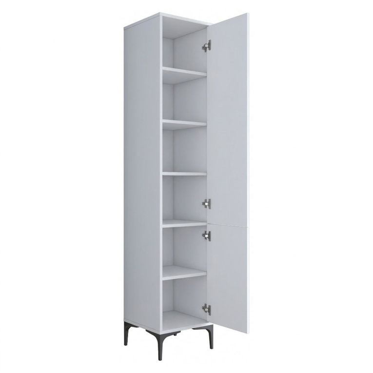 Mobile Colonna Bianco 5 Ripiani 2 Ante 40x40x199h cm, 6 Vani - Dumenza