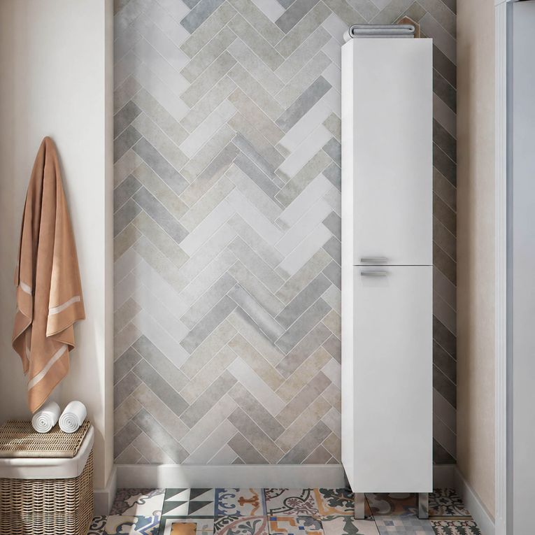 Mobile Colonna Bianco Lucido Grigio 3 Ripiani 2 Ante 30x25x182h cm, Reversibile - Nin