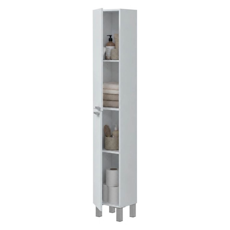 Mobile Colonna Bianco Lucido Grigio 3 Ripiani 2 Ante 30x25x182h cm, Reversibile - Nin