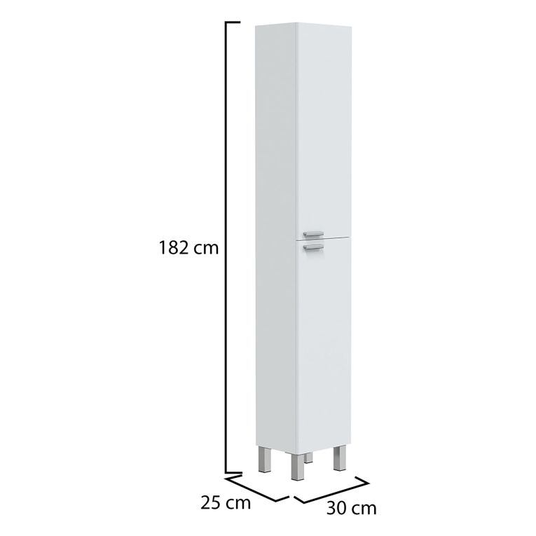 Mobile Colonna Bianco Lucido Grigio 3 Ripiani 2 Ante 30x25x182h cm, Reversibile - Nin