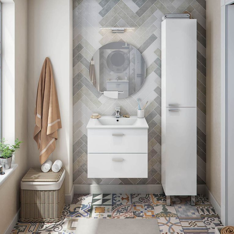 Mobile Colonna Bianco Lucido Grigio 3 Ripiani 2 Ante 30x25x182h cm, Reversibile - Nin