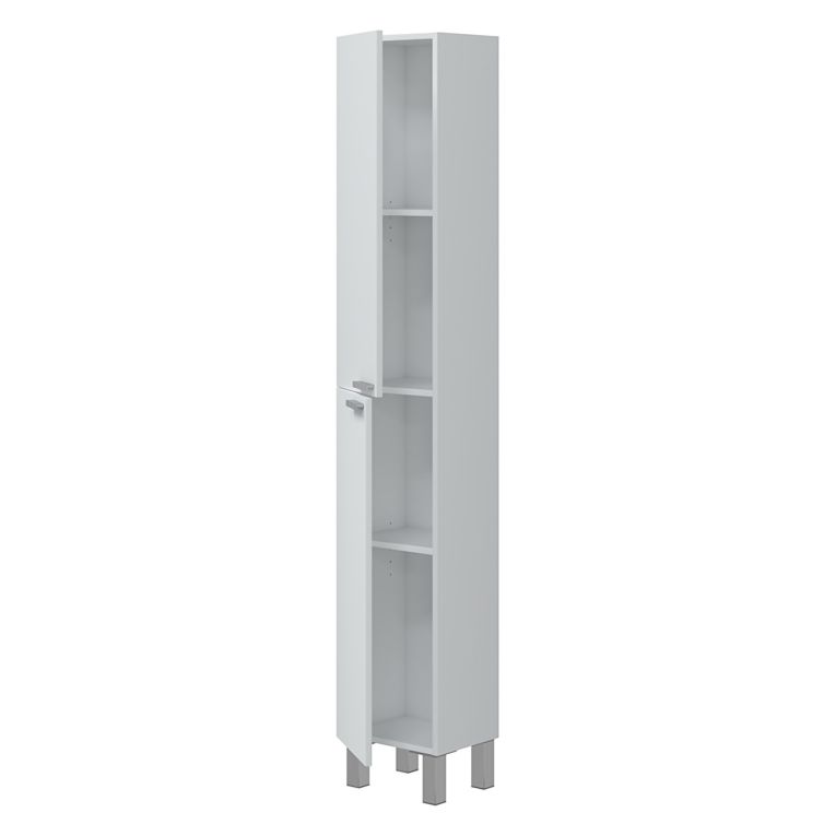 Mobile Colonna Bianco Lucido Grigio 3 Ripiani 2 Ante 30x25x182h cm, Reversibile - Nin
