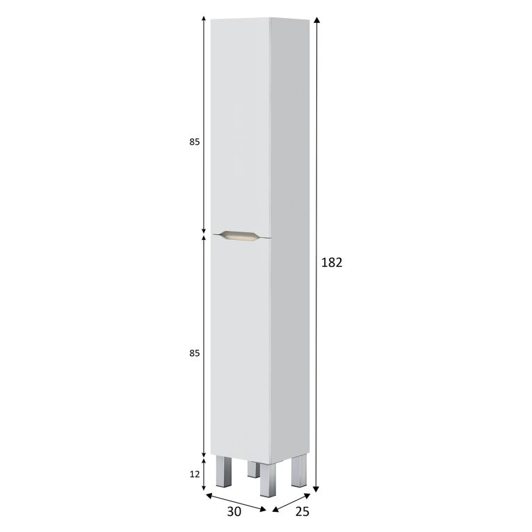 Mobile Colonna Bianco Lucido Marrone Rovere 3 Ripiani 2 Ante 30x25x182h cm, Reversibile - Trogir