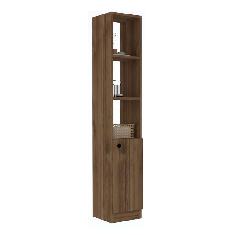 Mobile Colonna Marrone Noce 3 Ripiani Un'anta 30x30x170h cm, 5 Vani - Trivero