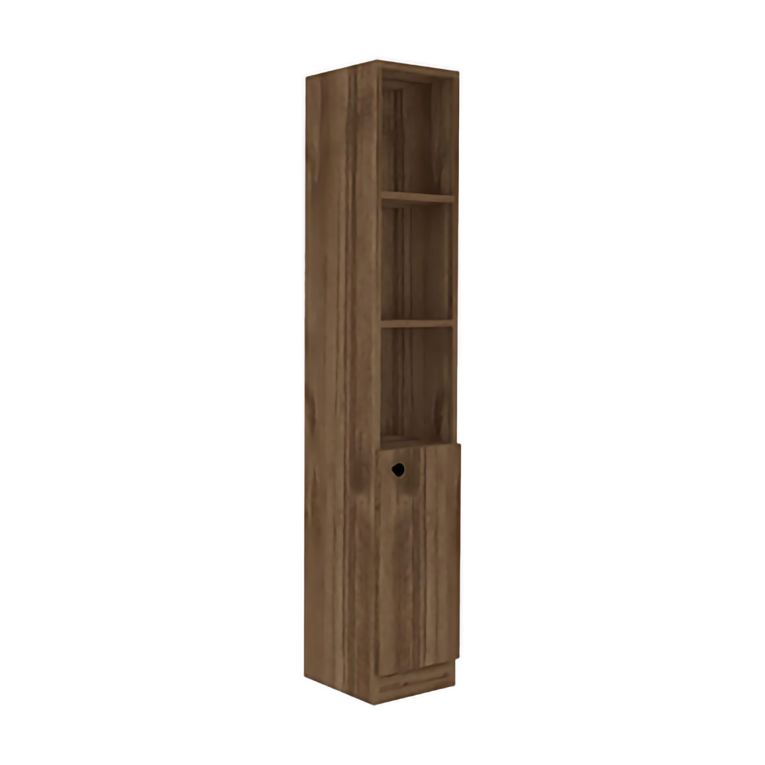 Mobile Colonna Marrone Noce 3 Ripiani Un'anta 30x30x170h cm, 5 Vani - Trivero