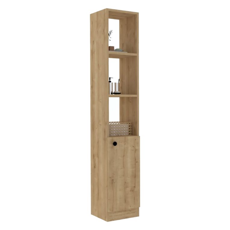 Mobile Colonna Marrone Rovere 3 Ripiani Un'anta 30x30x170h cm, 5 Vani - Leuca