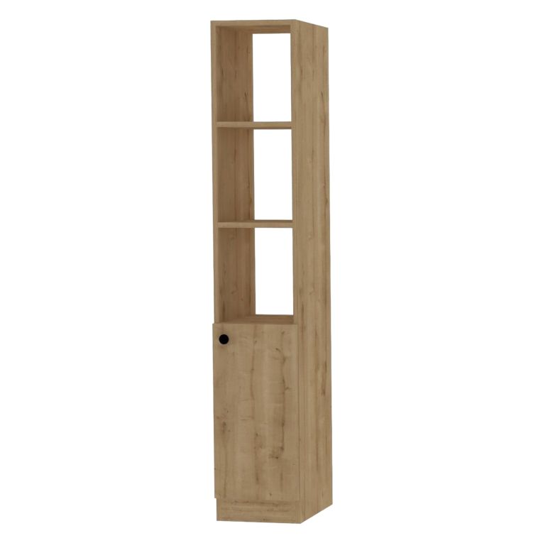Mobile Colonna Marrone Rovere 3 Ripiani Un'anta 30x30x170h cm, 5 Vani - Leuca