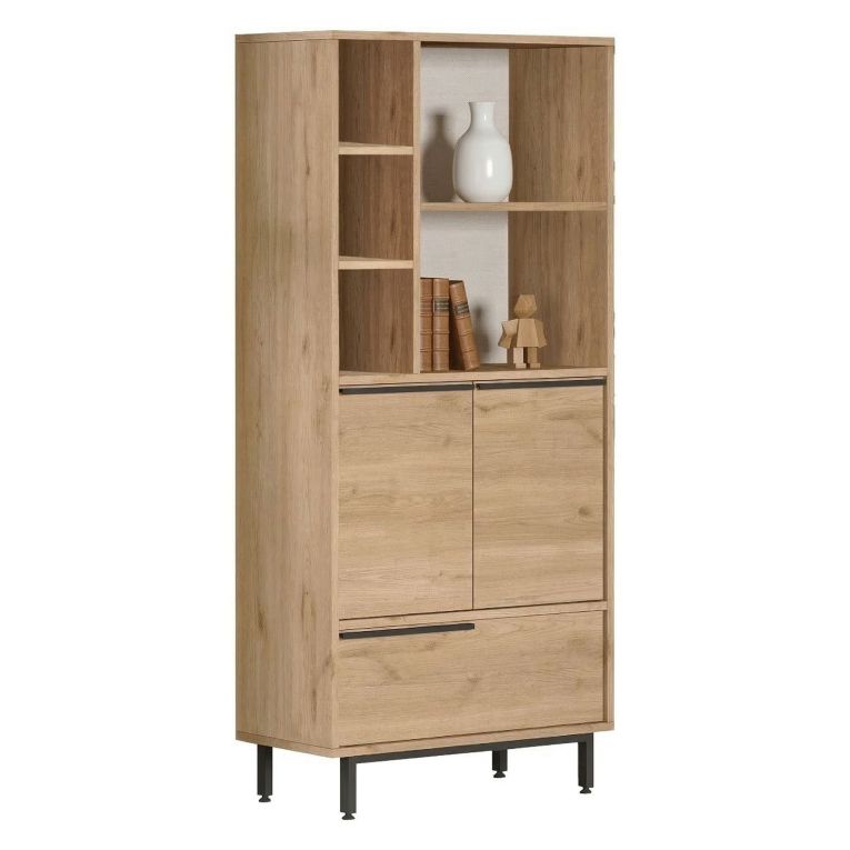 Mobile Colonna Marrone Rovere 4 Ripiani 3 Ante 75x36x162h cm, 8 Vani - Fermana