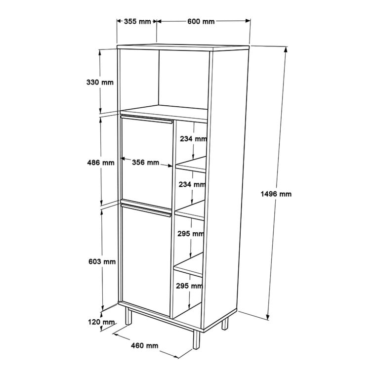 Mobile Colonna Marrone Rovere 7 Ripiani 2 Ante 60x36x162h cm, Ante Effetto Paglia di Vienna - Civate