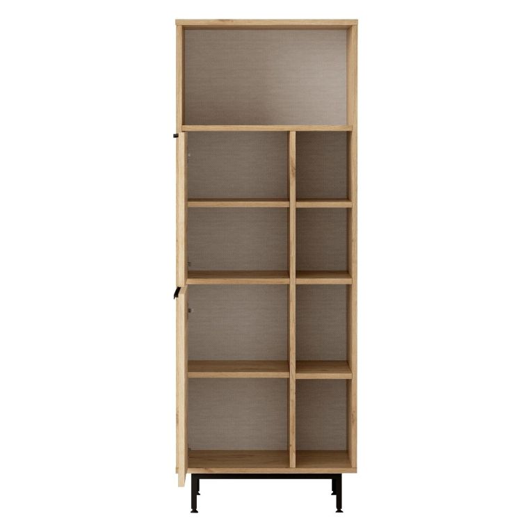 Mobile Colonna Marrone Rovere 7 Ripiani 2 Ante 60x36x162h cm, Ante Effetto Paglia di Vienna - Civate