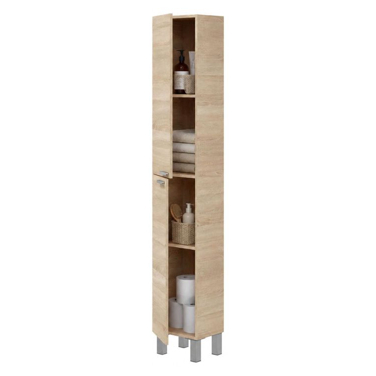 Mobile Colonna Marrone Rovere Grigio 3 Ripiani 2 Ante 30x25x182h cm, Reversibile - Nin