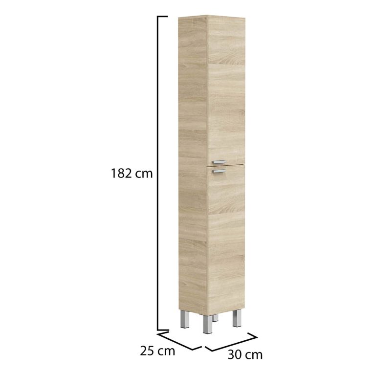 Mobile Colonna Marrone Rovere Grigio 3 Ripiani 2 Ante 30x25x182h cm, Reversibile - Nin