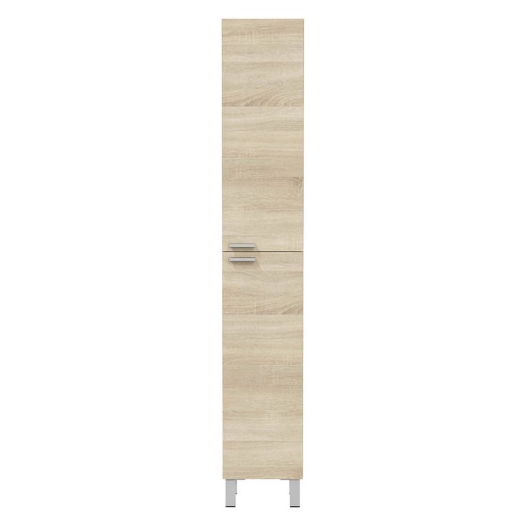 Mobile Colonna Marrone Rovere Grigio 3 Ripiani 2 Ante 30x25x182h cm, Reversibile - Nin