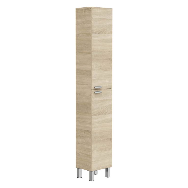 Mobile Colonna Marrone Rovere Grigio 3 Ripiani 2 Ante 30x25x182h cm, Reversibile - Nin