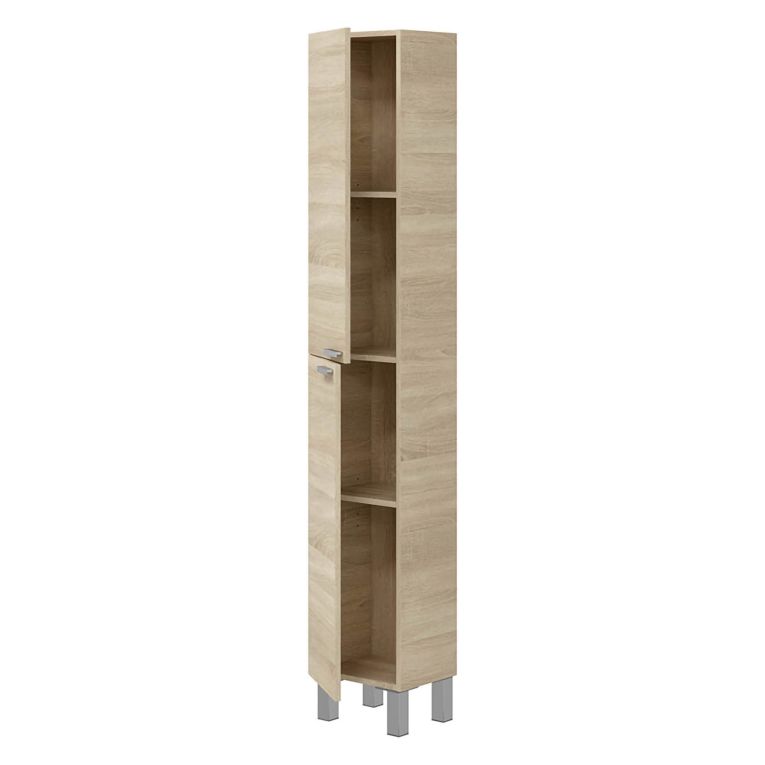 Mobile Colonna Marrone Rovere Grigio 3 Ripiani 2 Ante 30x25x182h cm, Reversibile - Nin