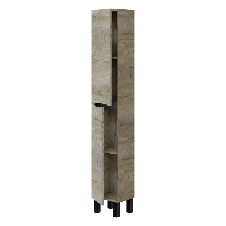 Mobile Colonna Marrone Rovere Grigio Nero Antracite 3 Ripiani 2 Ante 30x25x182h cm, Reversibile - Trogir
