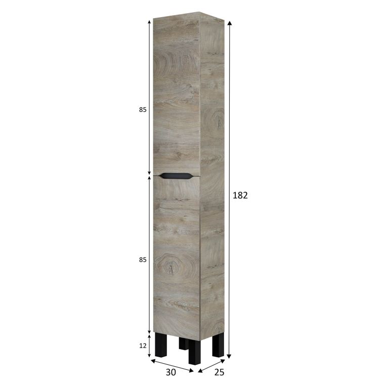 Mobile Colonna Marrone Rovere Grigio Nero Antracite 3 Ripiani 2 Ante 30x25x182h cm, Reversibile - Trogir